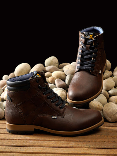 Men's Brown Round Toe High Top Boot (IX1022)-Boots - iD Shoes
