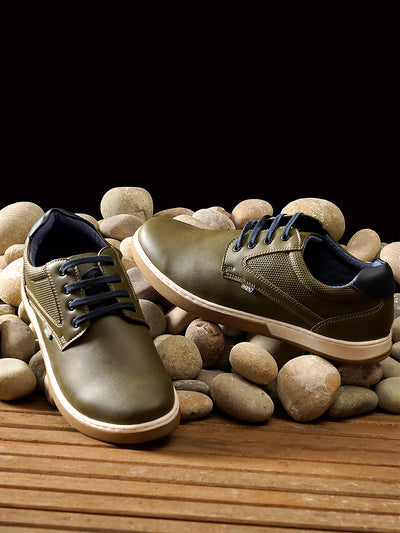 Men's Olive Round Toe Lace Up Casual (IX1017)-Casuals - iD Shoes