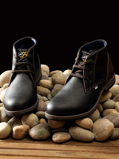 Men's Charcoal Black Round Toe Boot (IX1020)-Boots - iD Shoes