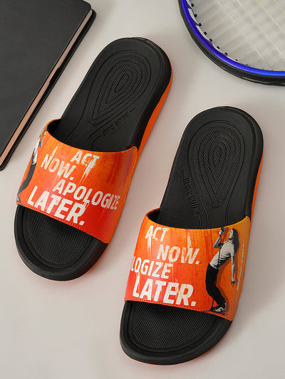 Men's Active Graphic Orange Slider (ID5204)-Sandals/Slippers - iD Shoes