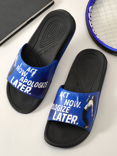 Men's Active Graphic Blue Slider (ID5204)-Sandals/Slippers - iD Shoes