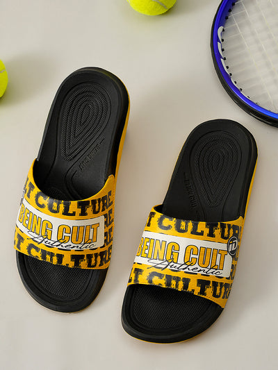 Men's Active Graphic Yellow Slider (ID5205)-Sandals/Slippers - iD Shoes