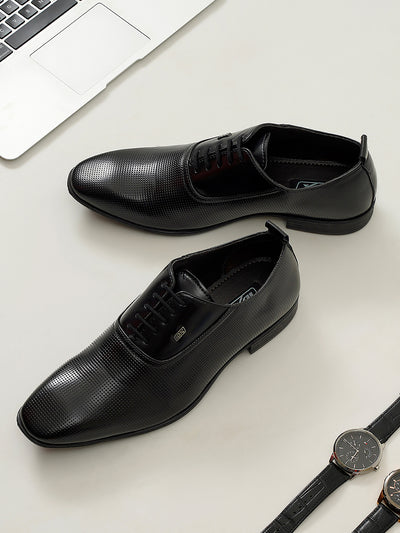 Men's Black Texture Finish Lace Up Formal (IX2031)-Formals - iD Shoes