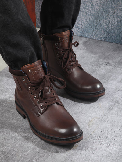 Men's Brown Round Toe Casual Lace Up Boot (ID1155 )-Casual - iD Shoes