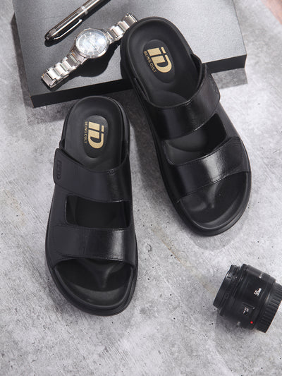 Men's Black Leather Casual Slip On Sandal (ID4211)-Sandal / Slipper - iD Shoes