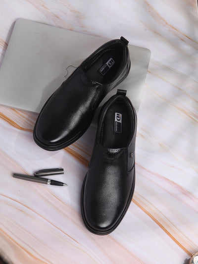 Men's Black Round Toe Slip On Semi Formal (ID2225)-Formal - iD Shoes