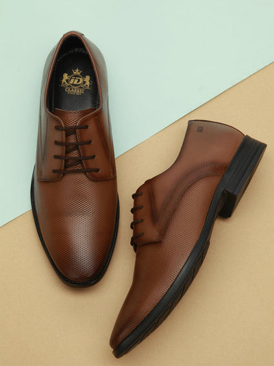 Men's Tan Regular Toe Textured Finish Formal (ID2139)-Formals - iD Shoes