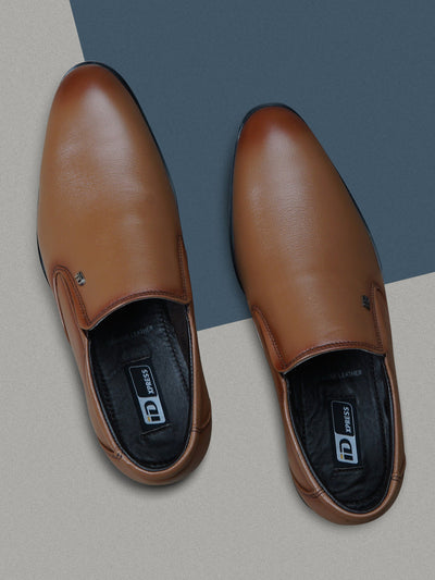 Men's Tan Round Toe Slip On Formal (ID6022)-Formals - iD Shoes