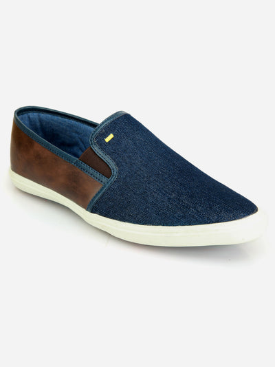 Men's Blue Brown Denim Smart Casual Slip On (IX1032)-Casuals - iD Shoes