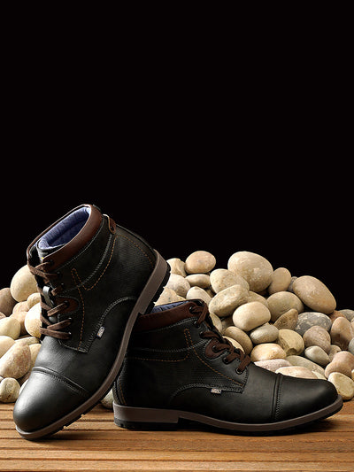 Men's Charcoal Black High Top Derby Boot (IX1021)-Boots - iD Shoes
