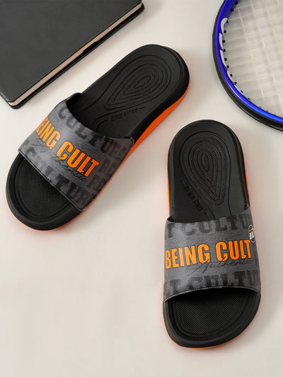 Men's Active Graphic Grey Slider (ID5205)-Sandals/Slippers - iD Shoes
