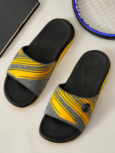 Men's Graphic Print Yellow Slider (ID5206)-Sandals/Slippers - iD Shoes