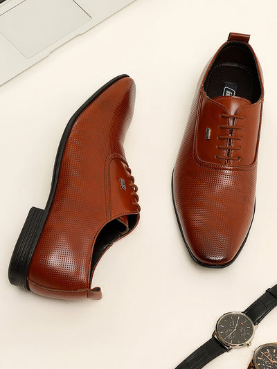 Men's Brown Texture Finish Lace Up Formal (IX2031)-Formals - iD Shoes
