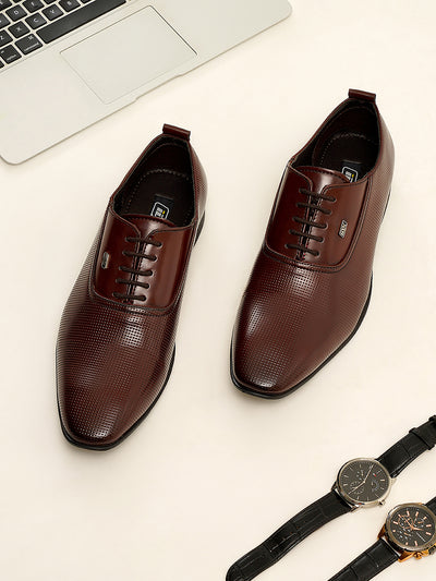 Men's Wine Texture Finish Lace Up Formal (IX2031)-Formals - iD Shoes