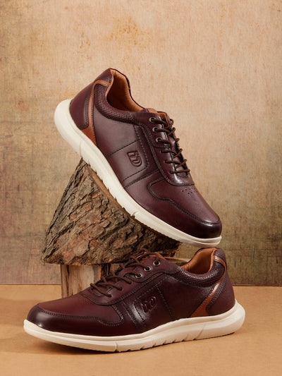 Men Wine Leather Sneaker (ID3086)-Sneaker - iD Shoes