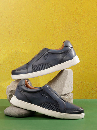 Men Blue Leather Sneaker (ID3088)-Sneaker - iD Shoes