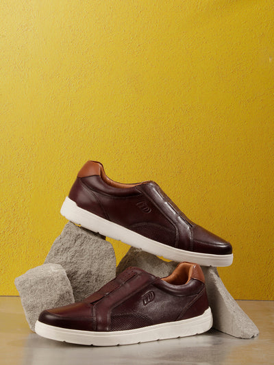 Men Wine Leather Sneaker (ID3088)-Sneaker - iD Shoes