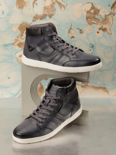 Men Grey Leather Sneaker (ID3089)-Sneaker - iD Shoes