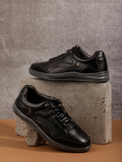 Men Black Leather Sneaker (ID3090)-Sneaker - iD Shoes