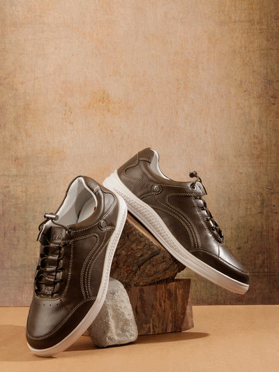 Men Olive Leather Sneaker (ID3090)-Sneaker - iD Shoes