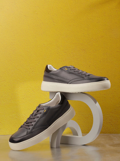 Men Grey Leather Sneaker (ID3091)-Sneaker - iD Shoes