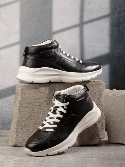 Men Black Leather Sneaker (ID3093)-Sneaker - iD Shoes
