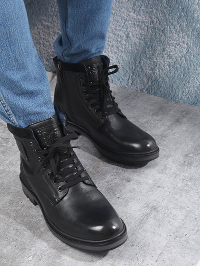 Men's Black Round Toe Ankle top Lace Up Boot (ID1155 )-Casual - iD Shoes