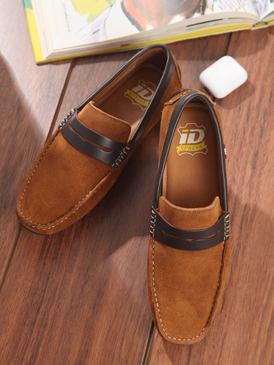 Men's Tan Moc Toe Casual Loafer (ID1142)-Loafers - iD Shoes