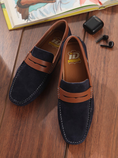 Men's Navy Moc Toe Casual Loafer (ID1142)-Loafers - iD Shoes