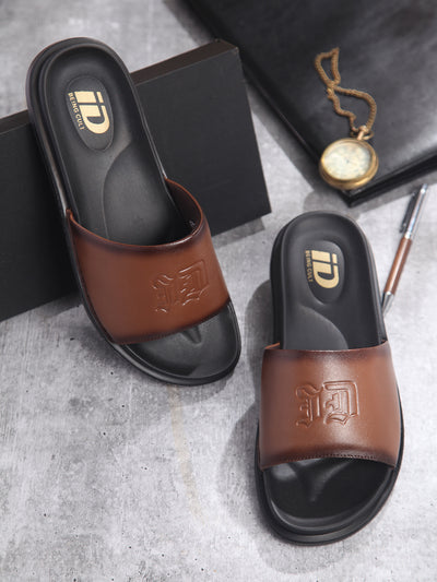 Men's Tan Leather Casual Slides (ID4210)-Sandal / Slipper - iD Shoes