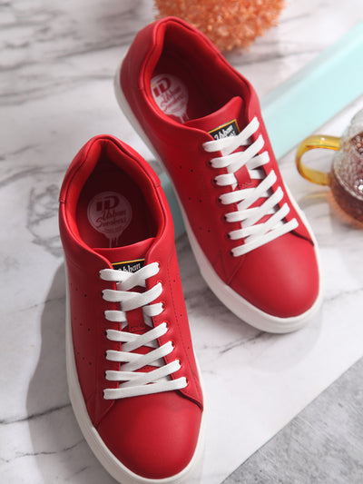 Men's Red Soft Textured Lace Up Sneaker (ID3075)-Sneakers - iD Shoes