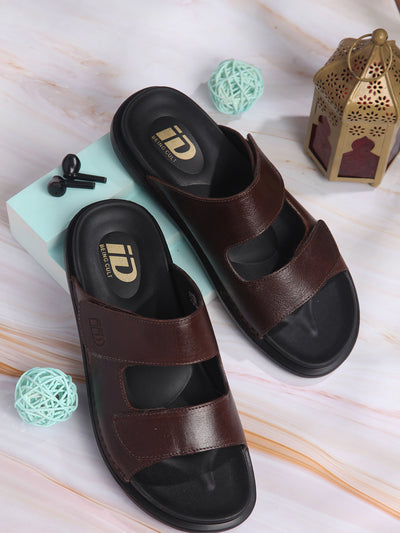 Men's Brown Leather Casual Slip On Sandal (ID4211)-Sandal / Slipper - iD Shoes