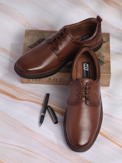 Men's Tan Round Toe Lace Up Semi Formal (ID2226)-Formal - iD Shoes