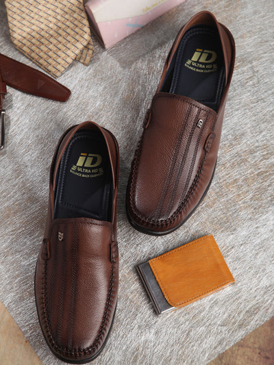 Men's Brown Round Toe Casual Slip (ID1159)-Loafers - iD Shoes