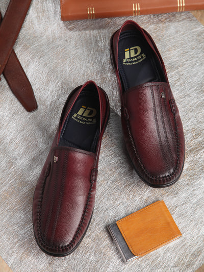 Men's Wine Round Toe Casual Slip (ID1159)-Loafers - iD Shoes