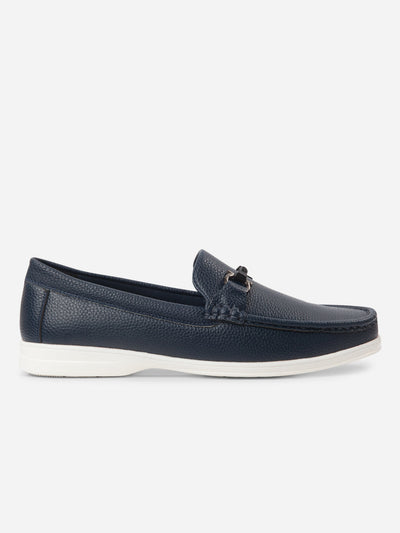 Men's Navy Moc Toe Casual Loafer (IX4107)-Loafers - iD Shoes