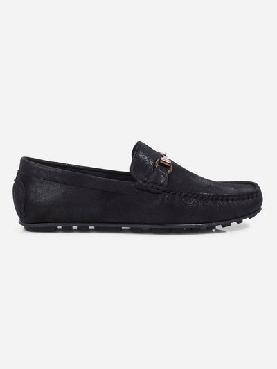 Men's Black Moc Toe Buckle Loafer (IX4115)-Loafers - iD Shoes