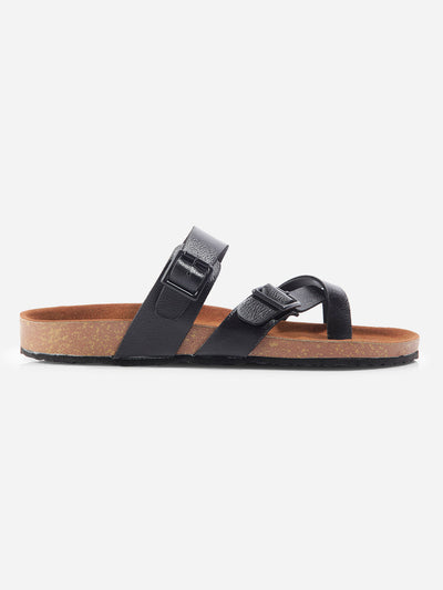 Men's Black Double Band Strap Comfort Sandals (IX5012)-Sandal / Slipper - iD Shoes