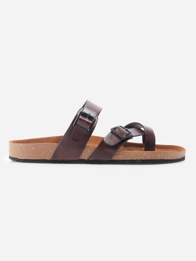 Men's Brown Double Band Strap Comfort Sandals (IX5012)-Sandal / Slipper - iD Shoes