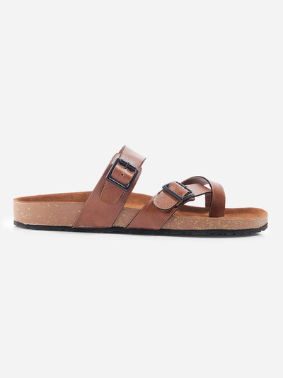 Men's Tan Double Band Strap Comfort Sandals (IX5012)-Sandal / Slipper - iD Shoes