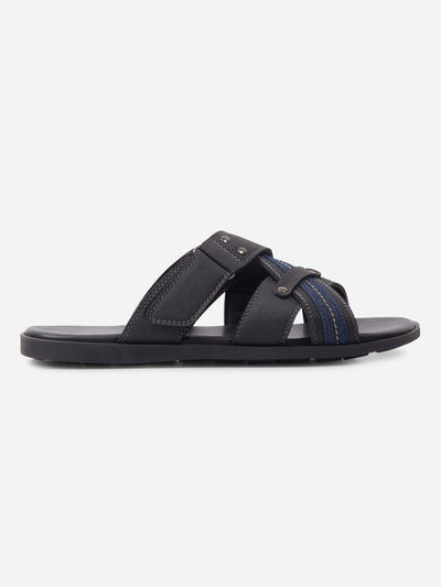 Men's Black Cross Strap Slipon Casual Sandals (IX5016)-Sandals/Slippers - iD Shoes