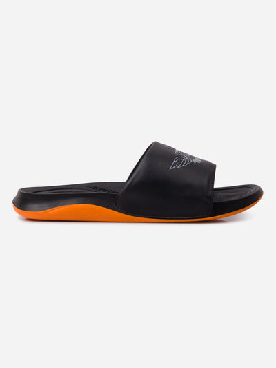 Men's Black/Orange Active Graphic Printed Slider (IX5018)-Sandals/Slippers - iD Shoes