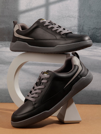 Men's Black Textured Leather Sneakers (ID3096)-Sneakers - iD Shoes
