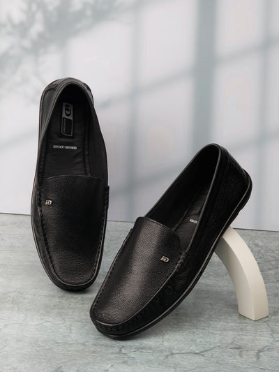 Men's Black Moc Toe Comfort Fit Loafer (ID1064)-Loafers - iD Shoes