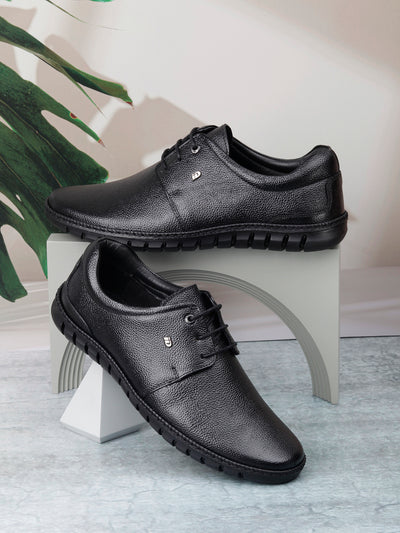 Men's Black Comfort Fit Semi Formal Lace Up (ID2072)-Formals - iD Shoes
