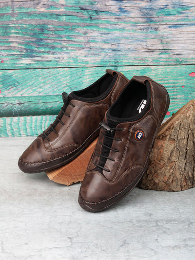 Men's Brown Crumble Leather Flexy Flat Lace Up Casual (ID1051)-Casuals - iD Shoes