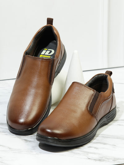 Men's Tan Round Toe Slip On Semi Formal (ID2166)-Formals - iD Shoes