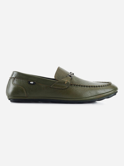 Men's Olive Classic Metal Trim Saddle Loafer (ID1121)-Loafers - iD Shoes