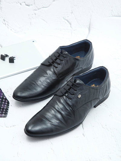 Men's Black Texture Finish Lace Up Formal (ID2185)-Formal - iD Shoes
