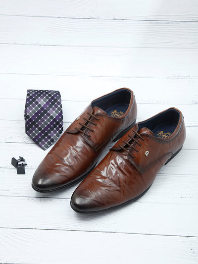 Men's Tan Texture Finish Lace Up Formal (ID2185)-Formal - iD Shoes